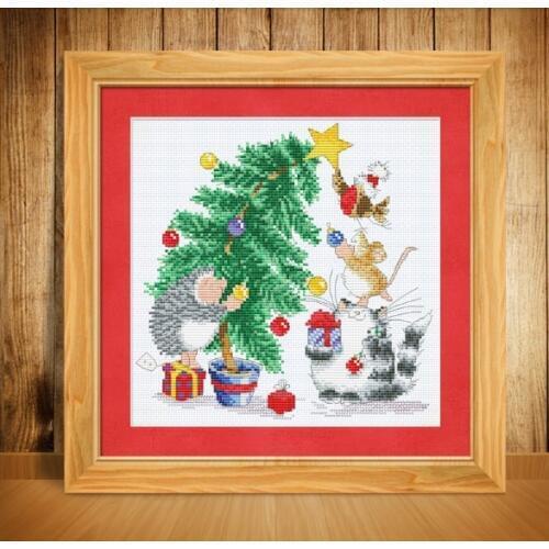 Christmas gift cross stitch kit cartoon tree cat count 18ct 14ct 11ct print embroidery DIY handmade needlework craft tool plus