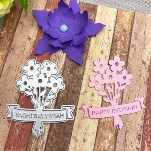 Happy Birthday flowerDIY Scrapbooking Photo Album Paper Card Craft Cute Embossing Metal Cutting Dies Stencils Scrapbooking