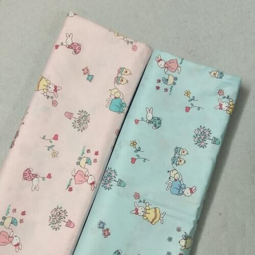 Lovely Cartoon Mother Rabbit & Kids Cotton Fabric Twill Cloth for Patchwork Quilting Flesh Tissue 160*50cm