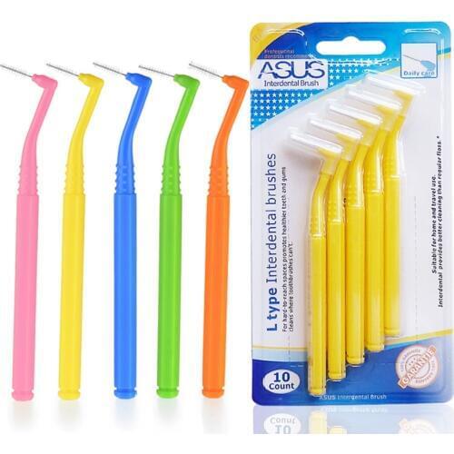 10Pcs/Pack Push-Pull Interdental Brush L Shape Gum Interdental Tooth Brush Orthodontic Wire Brush Toothbrush Oral Care Toothpick