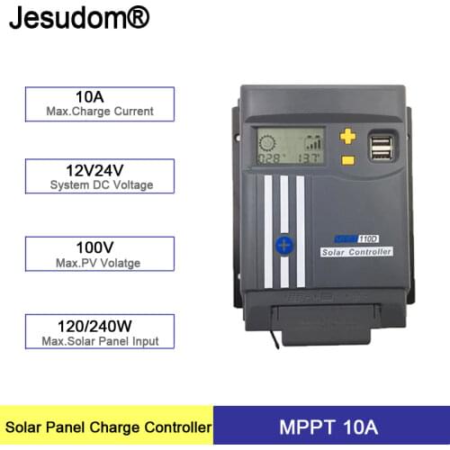 10A MPPT 12V 24V Dual USB LCD Display Solar Panel Battery Regulator Max 100VDC Input Auto For Flood GEL LifePo4 Lithium