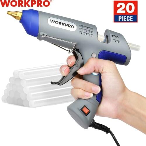 WORKPRO 30W EU Plug High Temp Heater Melt Hot Glue Gun 20pcs 11mm Transparent Hot Melt Glue Sticks Professional Hot Silicone Gun