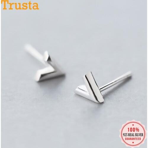 Trusta 2018 100% 925 Sterling Silver Earring Jewelry Mini Victory V Stud Earrings Gift For Girls Teens DS1315