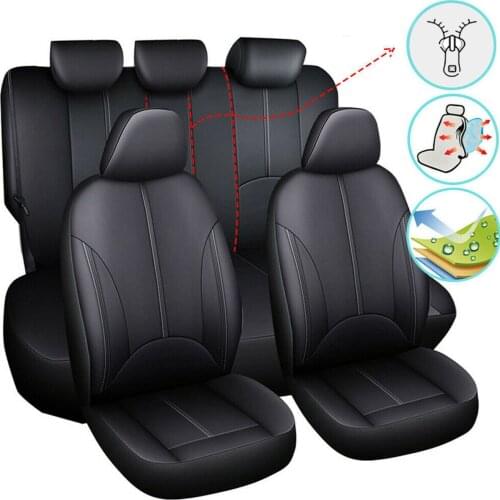 9PCS Automobile Car Seat Cover Protector PU Leather Front Rear Full Set Waterproof Universial With Zipper for 5 Seats Car