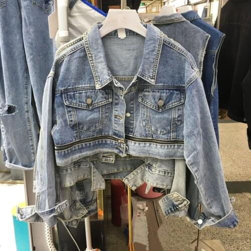 2021 Spring New Fashion Zipper Ultra Short Denim Jacket Female Full Sleeve Loose Korean Style Cool Girl Jean Coat y988