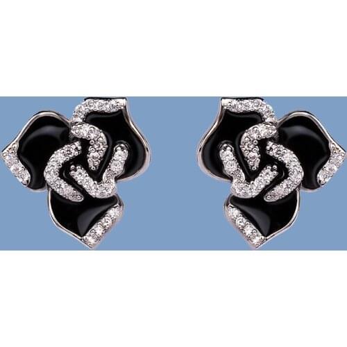 2021 Hot Sale 925 Silver Earrings Fashion Flower Pendant Jewelry Earrings Black Epoxy Womens Jewelry Handmade Enamel Earrings