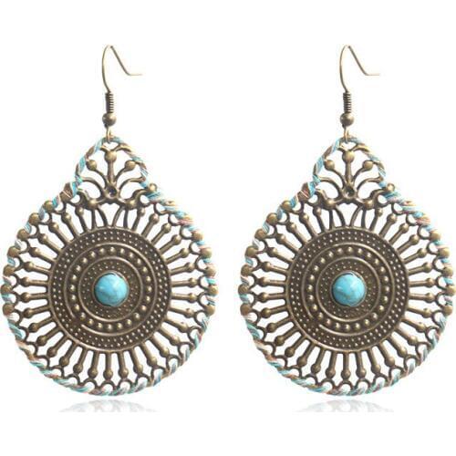 TODOX New Fashion metal Jewelry with stone Drop Earrings For Women Retro Geometric Bohemia Female Elegant wedding hook earrings