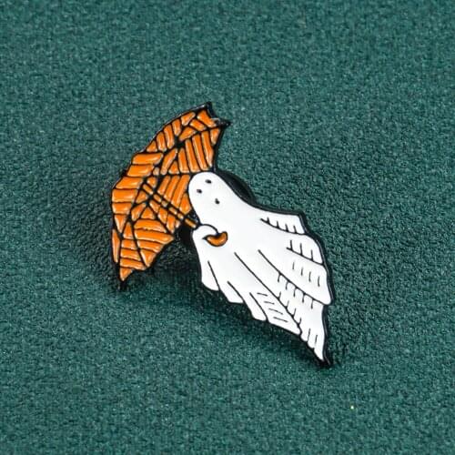 Halloween Ghost Enamel Pin Pumpkin Umbrella Brooches Backpack Clothes Lapel Pin Fun Badge Jewelry Gift for Kids Friend DIY Decor