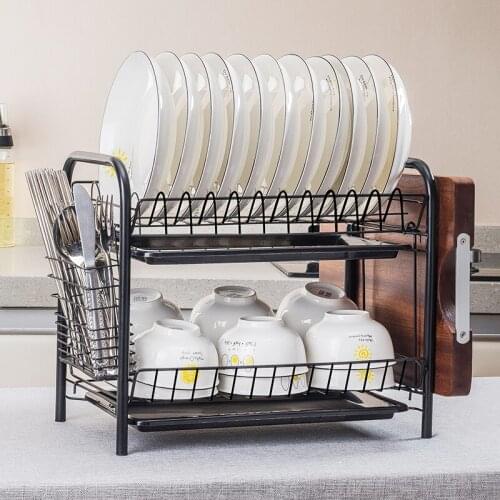 2 Tiers Dish Rack Holder Basket Plated Iron Home Washing Great Kitchen Sink Dish Drainer Drying Rack Organizer