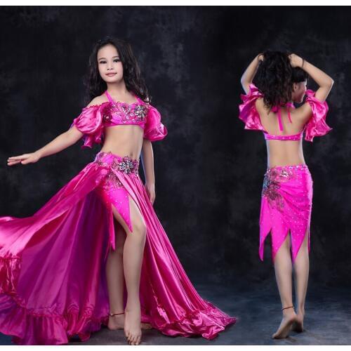 Girls belly dance clothes kids luxury belly dance suit girls top+short skirt+undewear+long skirt 4pcs kids belly dance set S,ML