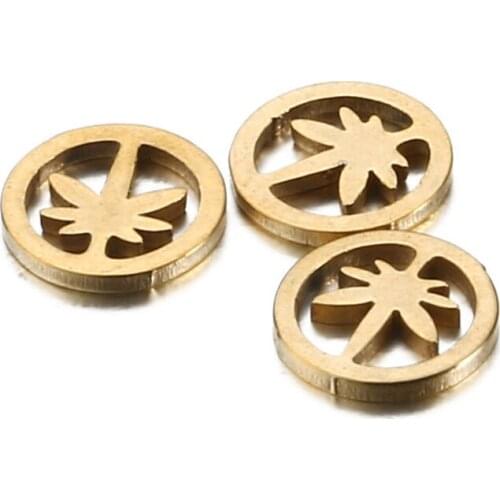 7.5mm Simple Round Hollow Charm Stainless Steel Coconut Tree Pendant for Necklace DIY Jewelry Accessories Wholesale 100pcs