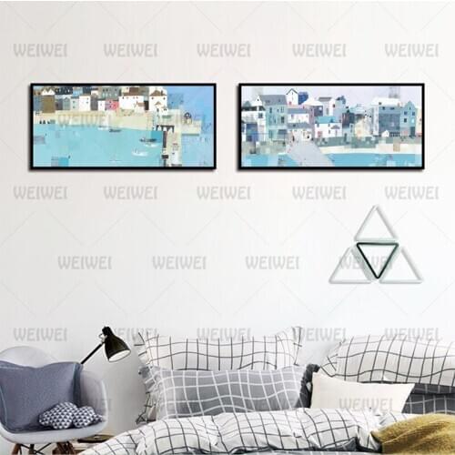 Poster Abstract White House Corner and Sea Wall Art Canvas Painting Home Decoration Prints for Living Room and Bedroom