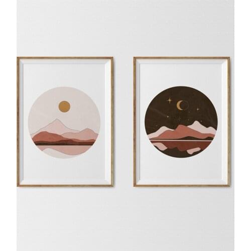 Abstract Landscape Mountain Sunrise Sunset Nordic Poster Wall Art Prints Paper Canvas Painting Decor Pictures For Living Room