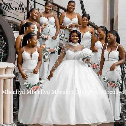 African Spaghetti Straps Satin Mermaid Bridesmaid Dresses Corset Back Wedding Party Dresses Prom Vestidos Plus Size