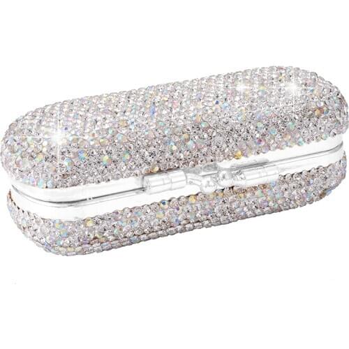 Car Storage Box Ladies Lipstick Case With Mirror Shiny Diamonds Luxurious Vintage Clip On Lipstick Holder For Auto/Bags