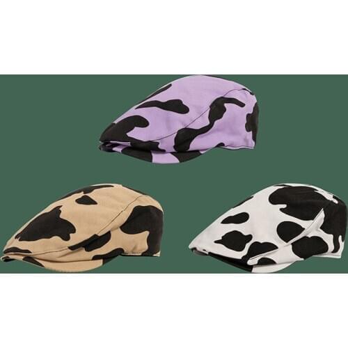 2020 New Newsboy Cap Cow Pattern Men Hats Berets British Western Style Ivy Cap Classic Woman Vintage Cotton and Linen Beret
