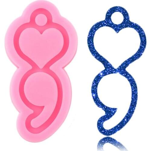 Shiny Glossy Heart Semicolon Silicone Mold Epoxy Resin Craft Keychain Molds Polymer Clay Pendant Jewelry Making Necklace Mould