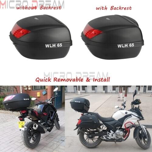 Motorcycle 52L Large Topcase Quick Removable Tail Box For Honda Yamaha BMW Kawasaki Scooter Trunk Top Case Cargo Box w/ Backrest
