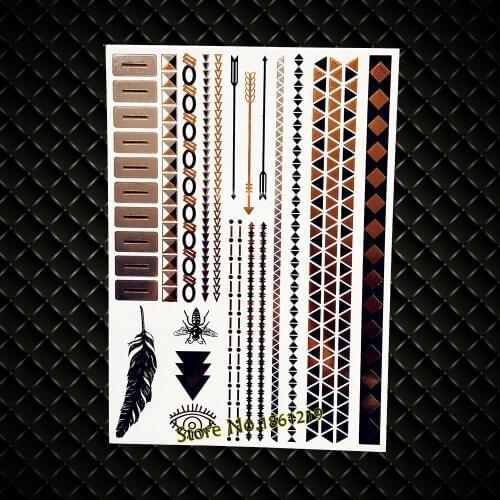 Large Gold Flash Grid Gem Gold Triangle Temporary Tattoo Body Arm Sleeve Tattoo Stickers 21x15Cm Henna Bracelets Tattoo Sticker