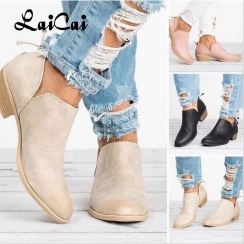 LaiCai Autumn Winter Ankle Boot Shoes for Women Big Size Short Boots Woman Waterproof Leather Ankle Spring Flat Shoes Casual