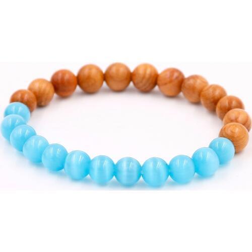 Fashion Healing Balance Natural Wood and Blue Opal Charm Bracelet Stone Buddha Bracelet Women Bracelets Energy Yoga Jewelry