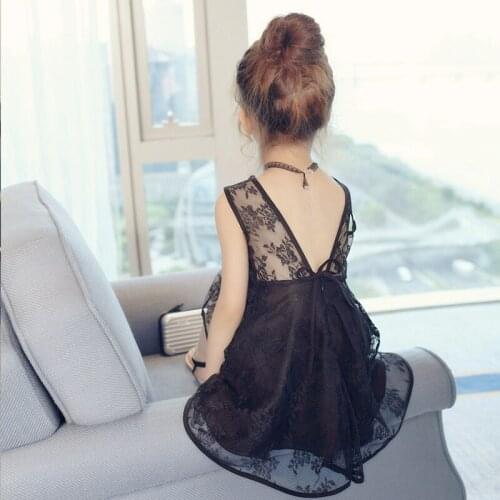 Children Lace Backless Princess Dress For Girl Summer Clothes Kids Sleeveless A-Line Mini Vest Dress Casual Girl Clothing 3-15Y