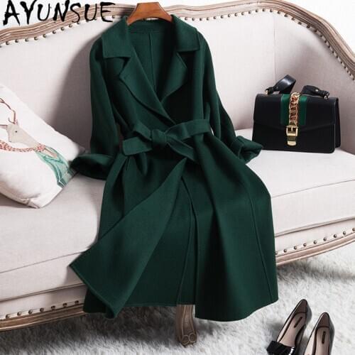 AYUNAUE Long Coat Female Jacket 100% Wool Coat Women Clothes Spring Autumn Fashion Elegant Ladies Coats Double-sided Overcoat