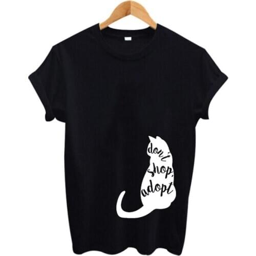 Harajuku Punk Tumblr Hipster Graphic Tees Women Summer Clothing Cute Cat T-shirt Don't Shop Adopt Funny T Shirts Women Tops