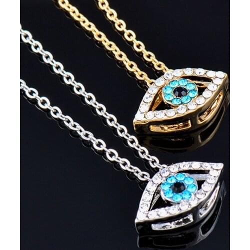 KIOOZOL Classic Lucky Evil Blue Eyes Rhinestone Pendant Gold Silver Color Choker Necklace For Women Statement Jewelry 656 KO2