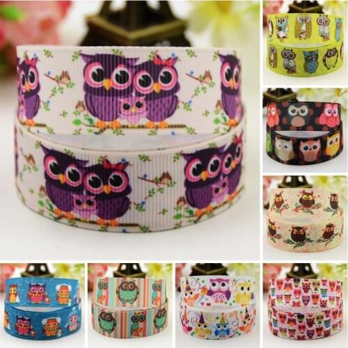 7/8'' 22mm,1" 25mm,1-1/2" 38mm,3" 75mm OWL Cartoon Character printed Grosgrain Ribbon party decoration 10 Yards