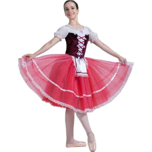 Burgundy velvet top bodice Ballet Costumes Red tulles with ribbon tutu Romantic Ballet Tutu Girl and women ballet tutu