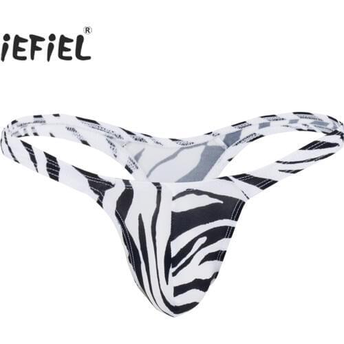 IEFiEL Zebra Black&White Mens Jockstraps Bulge Pouch T-Back Thongs Underwear Underpants Bikini Sexy Lingerie Gay Mens Panties