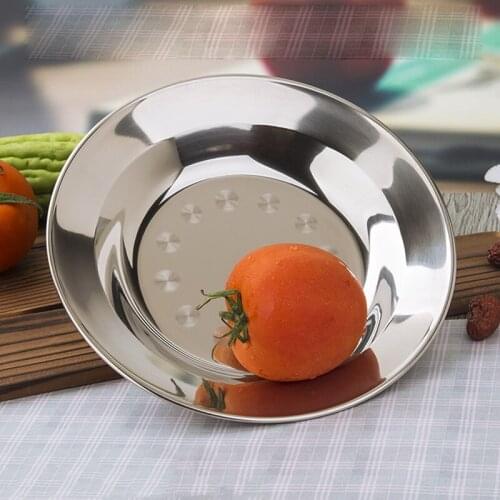 Non-Magnetic Thickened Stainless Steel Round Serving Plate Canteen Plate Kindergarten Childrens Candy Plate Fruit Plate