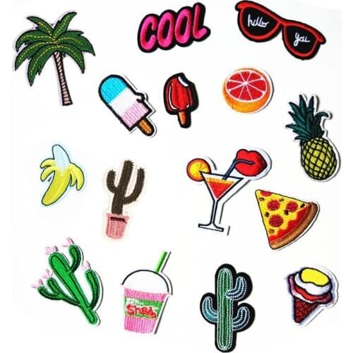 New! 15 Differents Styles Hawaii Cactus Pineapple Parches Embroidery Iron on Patches for Clothing DIY Summer Appliques Ins Style