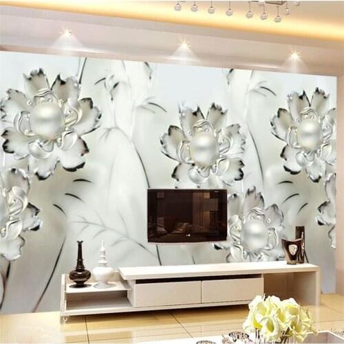 Beibehang Custom wallpaper Frescoes Diamond Pearls Flower Romantic Aesthetic European TV Backdrops Wall paper 3d Papel de parede