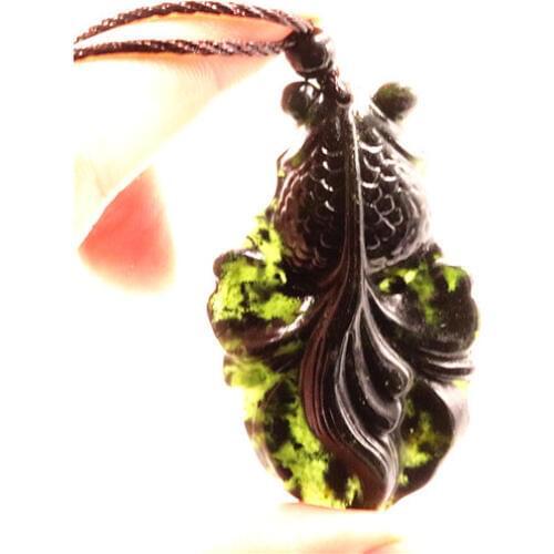 Chinese black Jade Goldfish Pendant Necklace Jewellery Fashion Hand-Carved Relax Healing Man Women Luck Gifts Amulet Free Rope