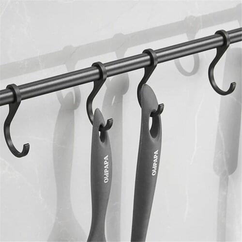 Movable Kitchen Hook Multifunctional Punching Free Row Hook for Spatula Spoon Wall Hanging Door Back Handbag Hanger Clothes Rack