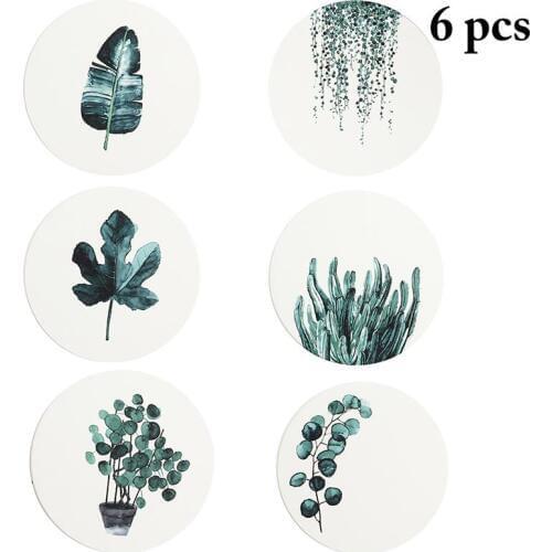 6pcs Creative Nordic Absorbent Ceramic Coaster Non-Slip Insulation Ceramic Mat Decorative Coasters With Cork Cup Accessories