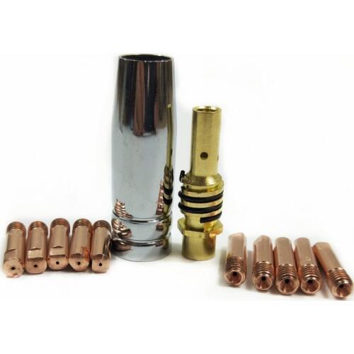 15AK Welding Torch Consumables 12pcs 0.6mm 0.8mm 0.9mm 1.0mm 1.2mm MIG Torch Gas Nozzle Tip Holder for MIG MAG Welding Machine