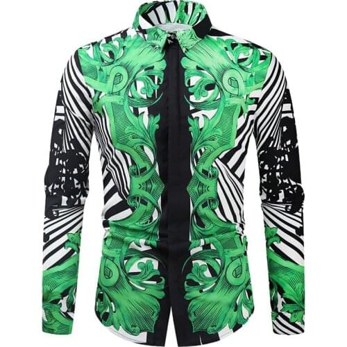 Mens Casual Button Down Dress Shirts 2021 Luxury Brand Baroque Floral Print Shirt Men Party Wedding Prom Shirt Male Camisas 4XL