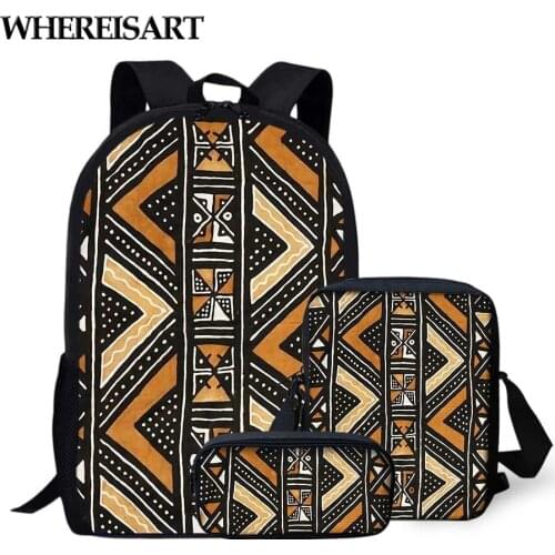 WHEREISART Retro African Tribal Printing School Bags Set For Girls Kids Backpack Student Bookbags Shoulder Bag Mochila De Escola