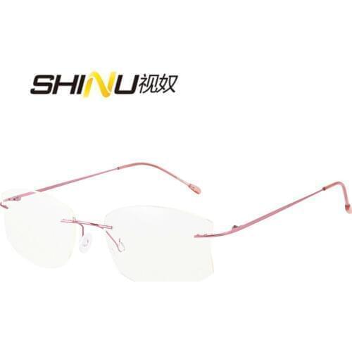 SHINU titanium rimless frame women anti blue rays MR-8 lens prescription customized eyeglasses titanium glasses frame TI023