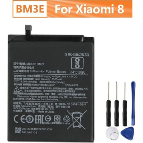 Xiao Mi Original BM3E Battery For Xiaomi 8 MI8 M8 BM3E Genuine Replacement Phone Battery 3400mAh With Free Tools