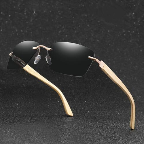 Oulylan Bamboo Sunglasses Polarized Men Classic Rimless Rectangle Sun Glasses Male Wooden Goggles