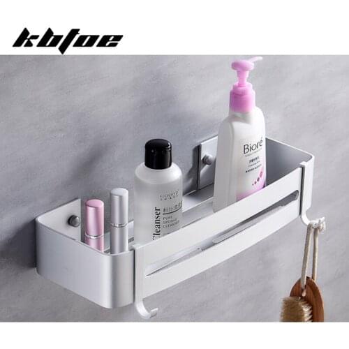 Silver Aluminum Bathroom Cosmetic Rack Kitchen Shelf Wall Mounted Bath Corner Basket With Hook Accessories Storage Shelf