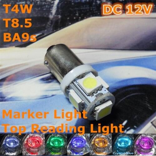 12V LED Car Bulb T4W T8.5 BA9S(5*5050 SMD Lamp) for Marker Side Door Trunk Boot Licence Board Light