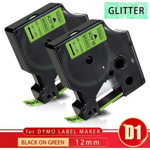 Topcolor Black on Glitter Green 12mm*3m Labeling Tape Compatible Dymo Tape D1 Label Printer Typewriter for LabelManager 260D 160