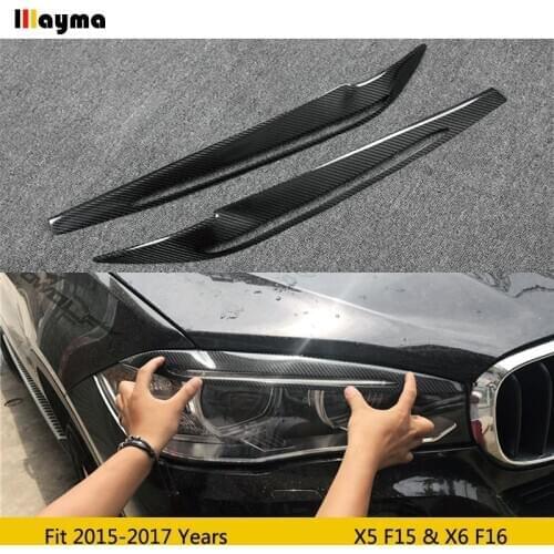 Carbon Fiber Headlights Covers Eyelids Eyebrows Trims for BMW F15 F16 X5 X5M X6 X6M 28i 35i xDrive 2015 2016 2017 2pcs