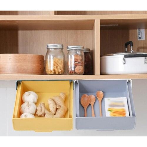 Under Table Drawer Box Hidden Paste Plastic Storage Case Kitchen Organizer Desk Memo Pen Stationery Basket Holder & Partition