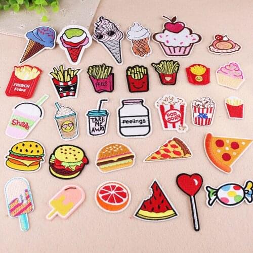 50pcs/lot Fun Embroidery Patches for Clothing Heat Transfer Diy Cute Decoration Flower Ice Cream Cartoon Sewing Accessories